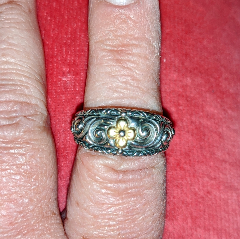 DISCONTINUED Barbara Bixby sterling 18k gold designer flower ring band size 7